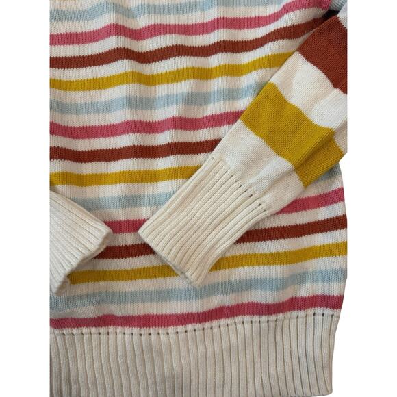 Y2K 90s Women’s S Gap Boat Neck Sweater Striped Long Sleeve Cream Cotton Knit - Picture 3 of 12